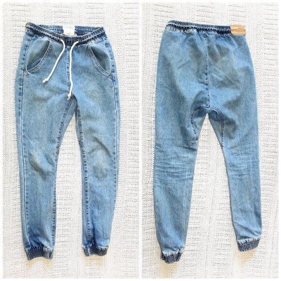 One by One Teaspoon Denim Jogger Pants Size XS Elastic Waist Jeans Cotton Y2K - Picture 1 of 10